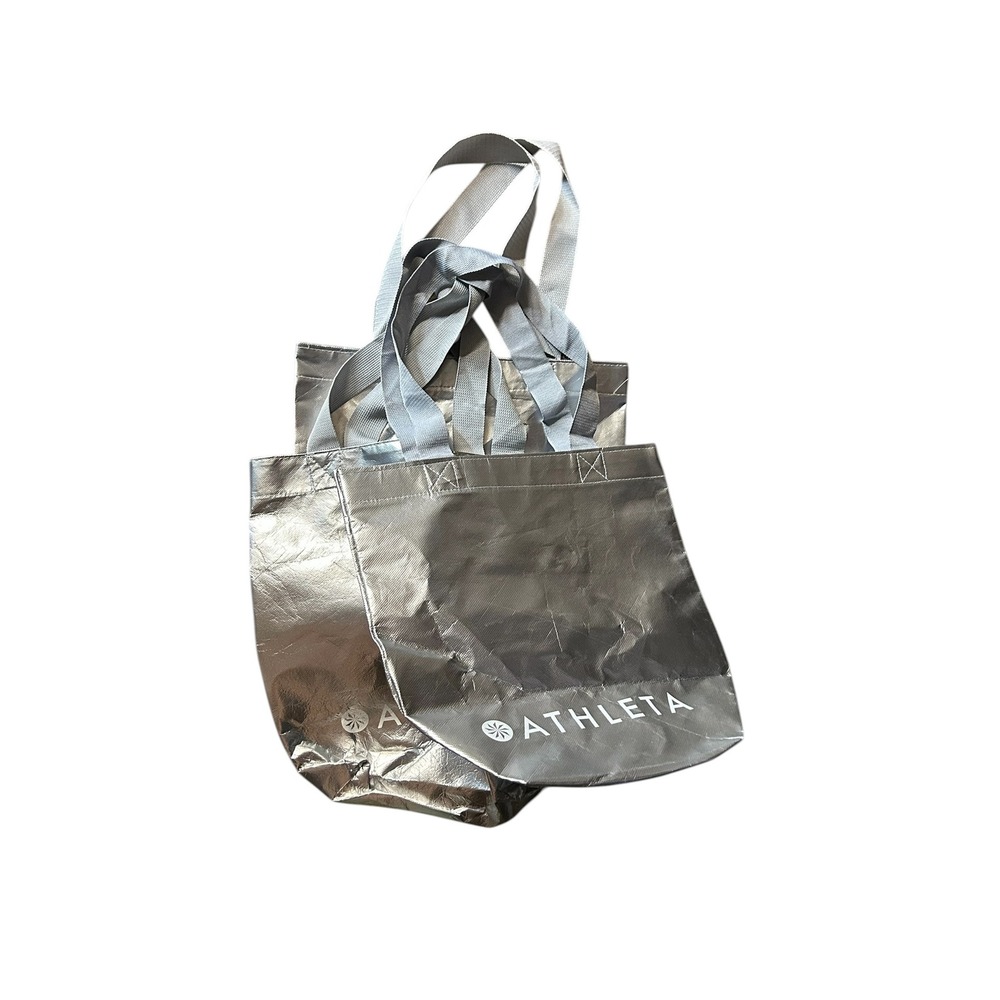 Athleta Lot of 3 Silver Metallic‎ Reusable Shopping Tote Bags Small OS